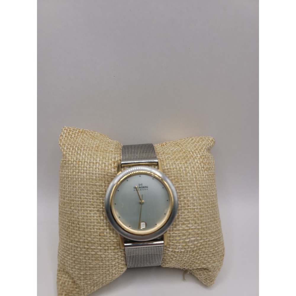 Skagen Denmark 16LGS Two Tone Quartz Watch Date Mesh Band 33.5mm